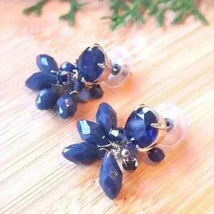 Navy  Blue Floral Cluster Earrings